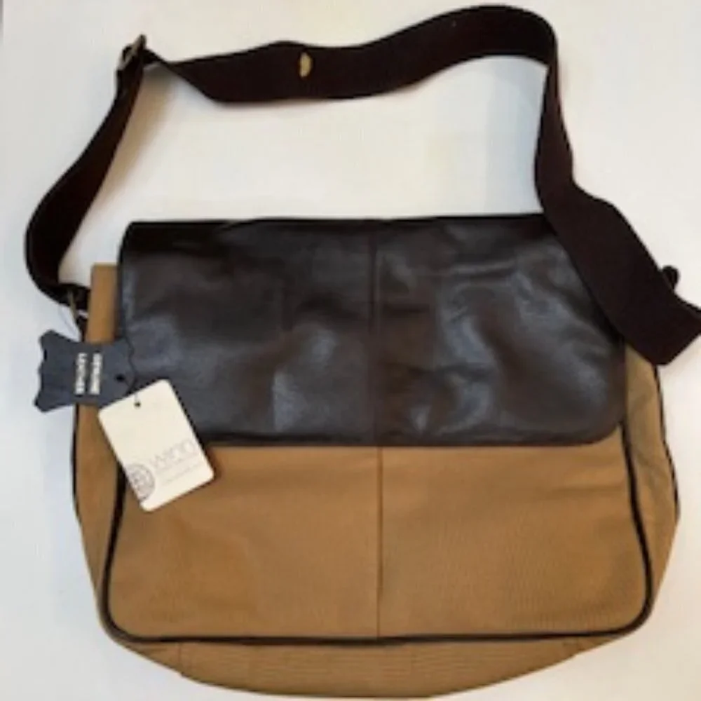Winn International Cotton Canvas Messenger Bag W/Leather Style 2414